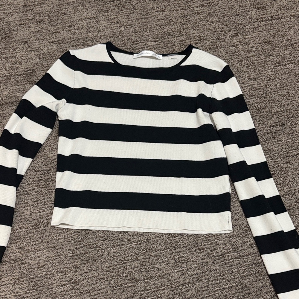 Altar’d State Black & White Striped Crop Top• Size Medium | Long Sleeve
